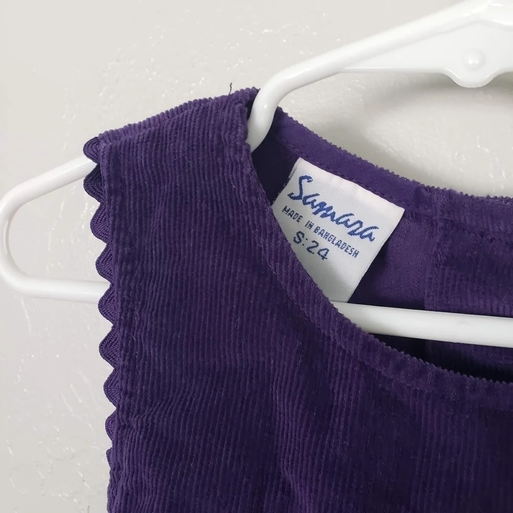 Samara Vintage Baby Girl 24 Months Sleeveless Dress Purple Corduroy Butterfly